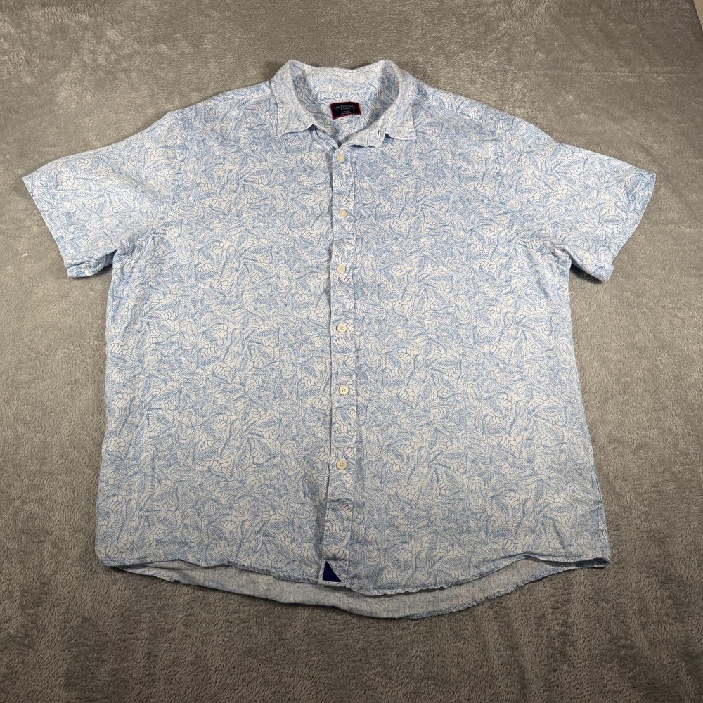 UNTUCKit Shirt Mens XL Blue Linen Floral Terlan Short Sleeve Button Up Summer